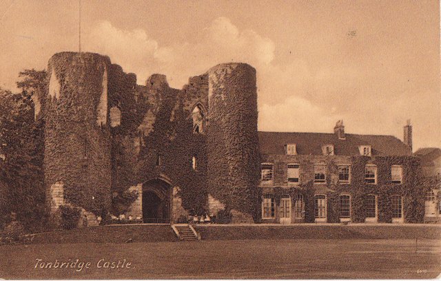 Vintage postcard. Sepia image of Tonbridge Castle, Kent