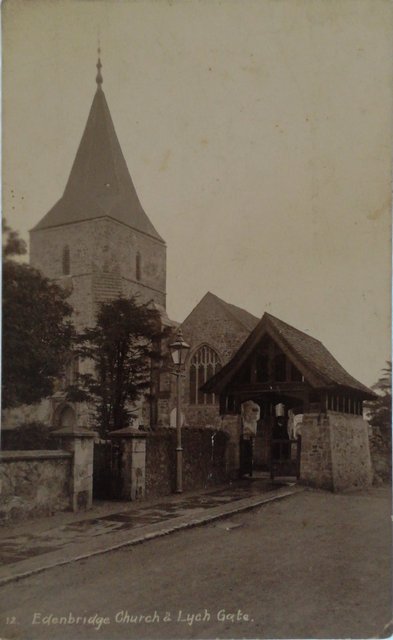 Edenbridge Church and Lych Gate, Kent, old postcard