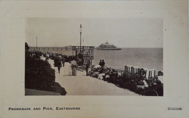 Promenade and Pier, Eastbourne, vintage postcard